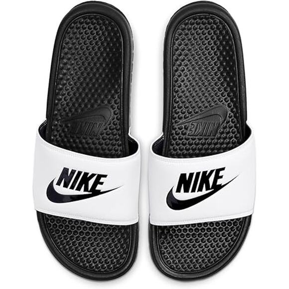 NWT Nike Men’s Benassi JDI Slides Sport Sandal White/Black-Black Size 7 Comfort